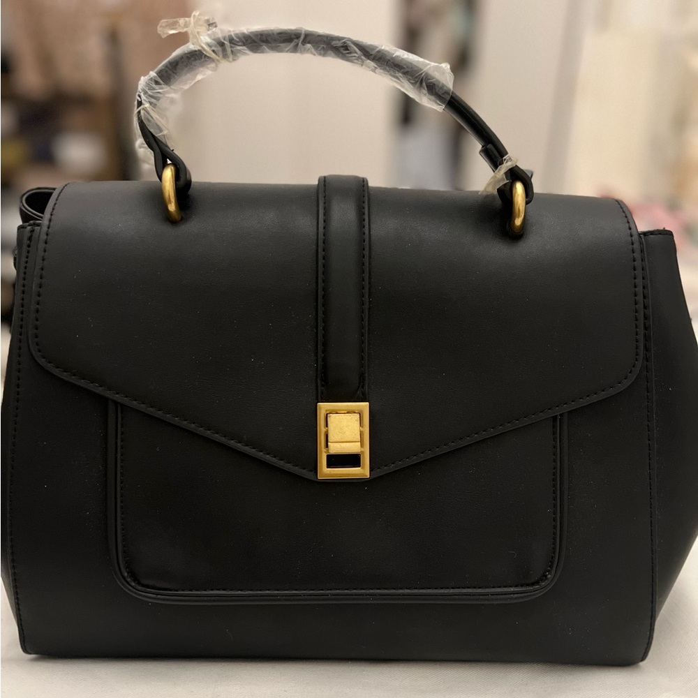 MNG black large ‘ medicine bag’ with gold fittings NWT